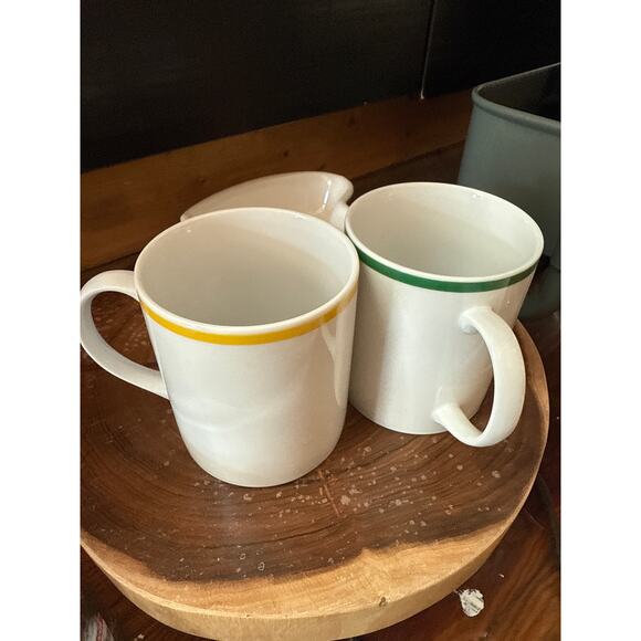 Set of 2 Vintage Japanese Ceramic Mugs with Yellow & Green Rims - Picture 1 of 1